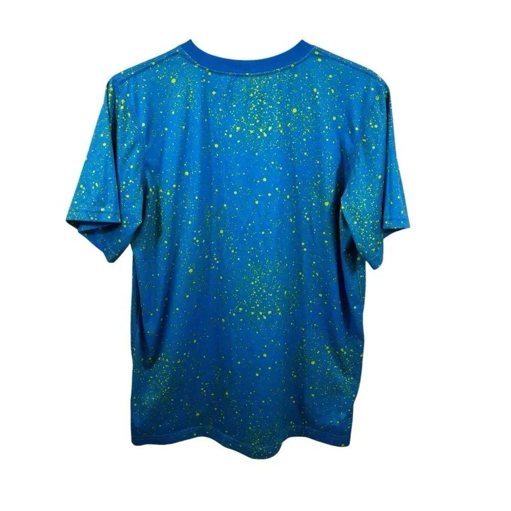 Big Boys Nike SB Dri-Fit Blue and Green‎ Splatter Logo T-Shirt Size XL